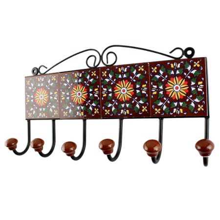 Dark Brown Wheel Flower Ceramic Tile Hook